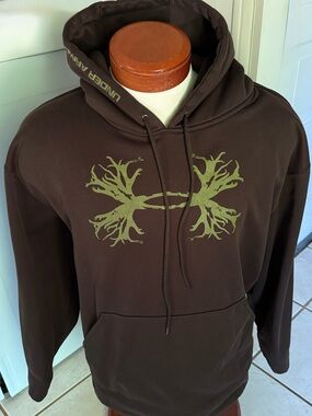 Under Armour Rival Fleece Antler Hoodie Dark Brown Sweatshirt Hunt Size XL